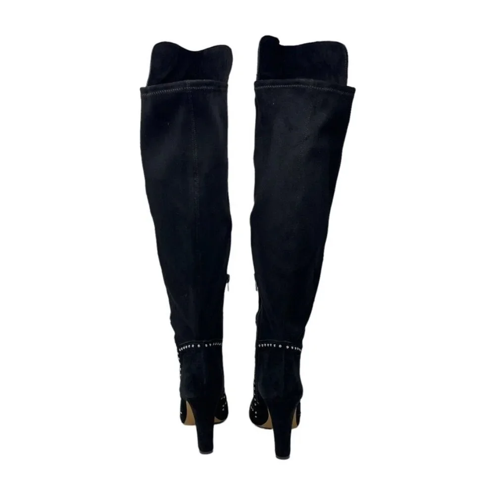 NWOB Vince Camuto VP Carlene Black Embellished Leather Suede Over The Knee Bo…